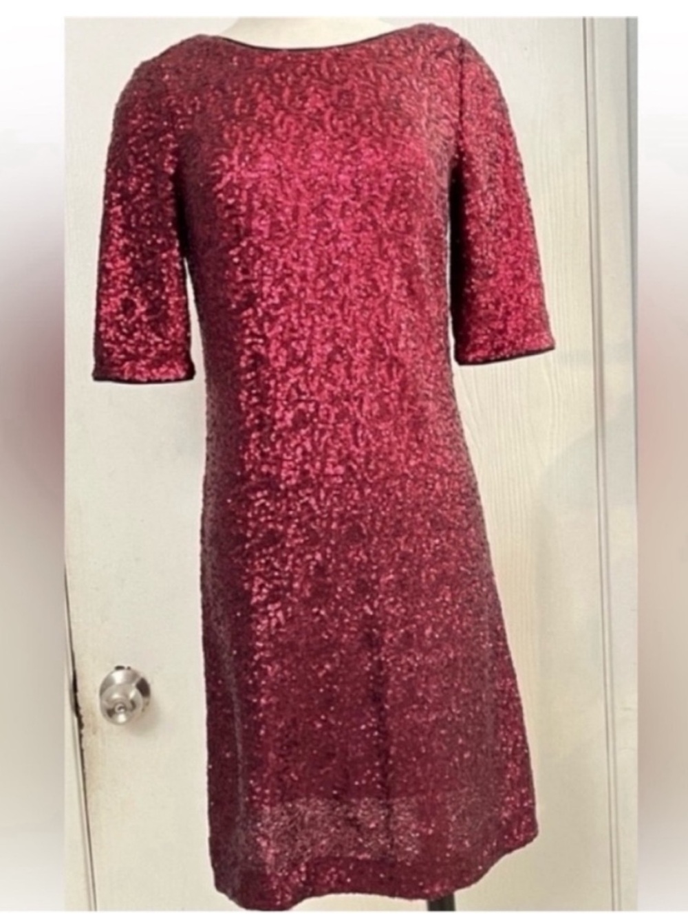 Betsey Johnson Deep Red Sequin Shift Dress - Elegant Evening Dress Size 4